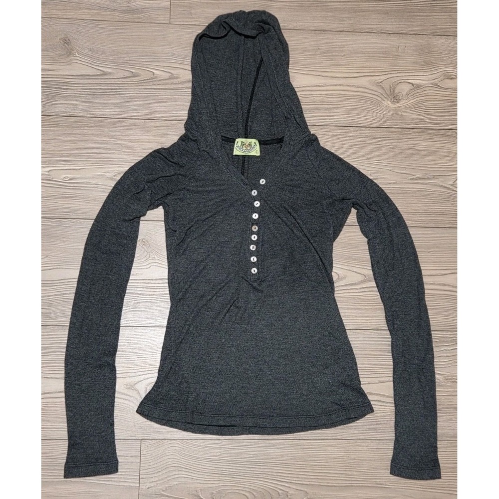 Juicy Couture Vintage Y2K Shirt Hoodie Gray Size Large Think Pullover Buttons